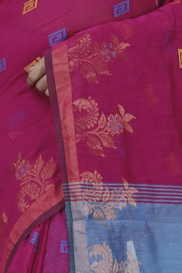 Parpel Blue Blended Cotton Banu Hand Loom Saree (1284)